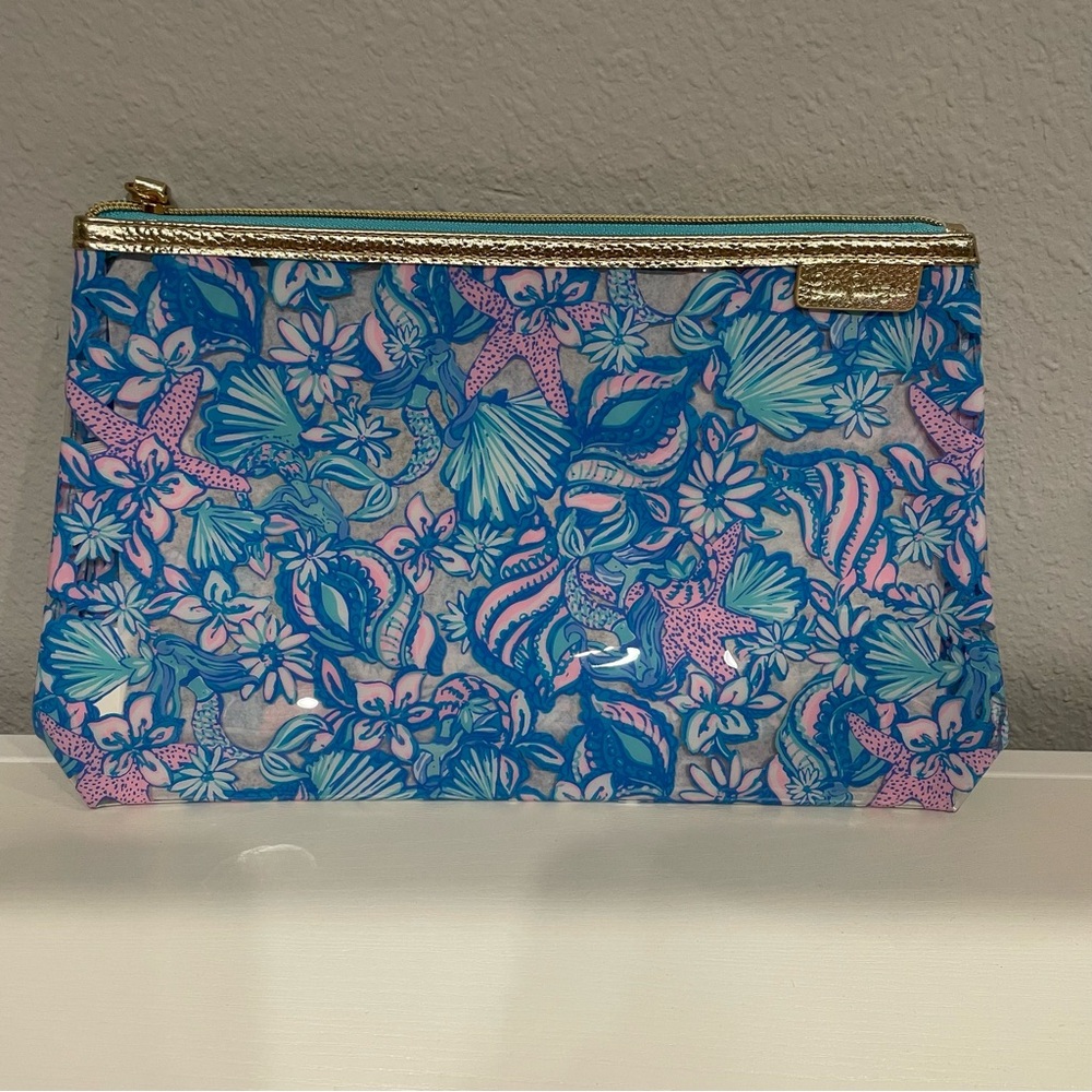 NWOT! Lilly Pulitzer PVC Jelly Pouch in Amalfi Blue Sound The Sirens - Picture 3 of 5